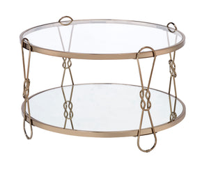 Metal Coffee Table with Glass Top and 1 Bottom Shelf, Gold and Clear