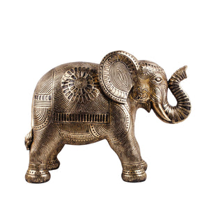 Polyresin Standing Elephant Accent Figurine with Textured Details, Gold