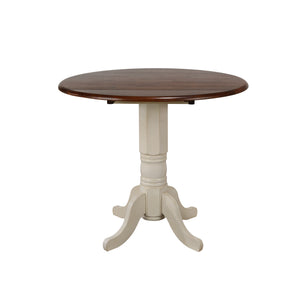 Sunset Trading Round Drop Leaf Pub Table | Antique White with Chestnut Top 