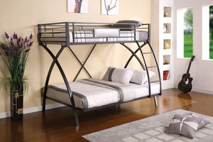 Xenia Contemporary X Twin over Full Bunk Bed in Gun Meta and Chrome