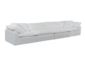 Sunset Trading Cloud Puff 4 Piece Slipcovered Modular Sectional Sofa | Performance Fabric | White 