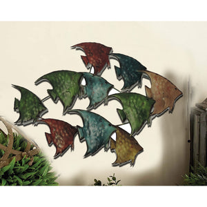 Three Dimensional Hanging Metal Fish Wall Art Décor, Multicolor