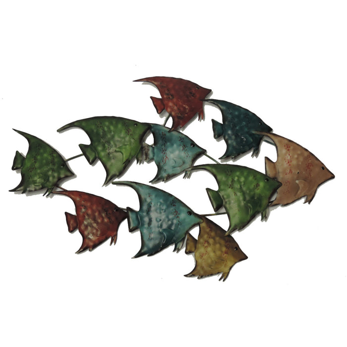 Three Dimensional Hanging Metal Fish Wall Art Décor, Multicolor