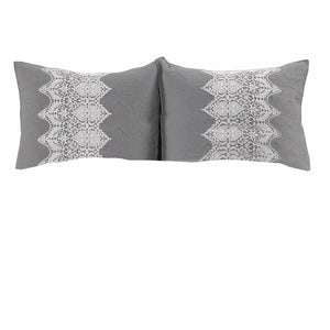 2 Piece Twin Size Quilt Set with Lace Embellishment, White and Gray