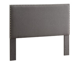 Wooden Full Queen Size Headboard with Nail head Trim Details, Gray