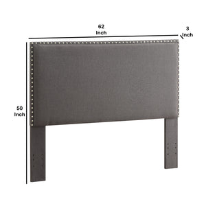Wooden Full Queen Size Headboard with Nail head Trim Details, Gray
