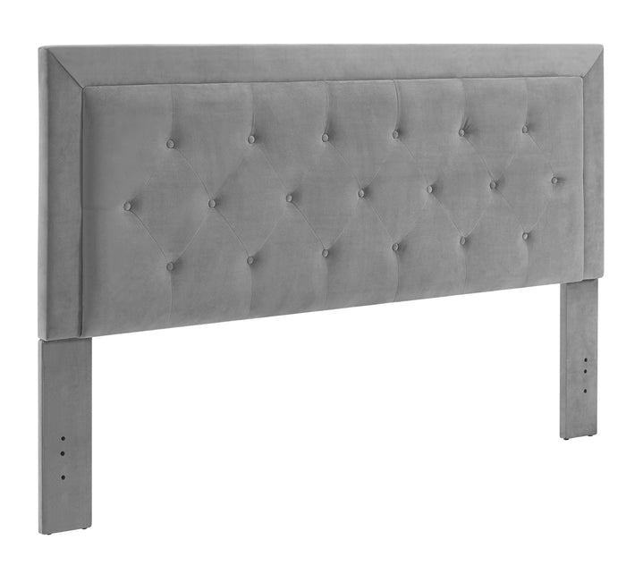 Fabric Upholstered King Size Headboard with Button Tufted Accent, Gray