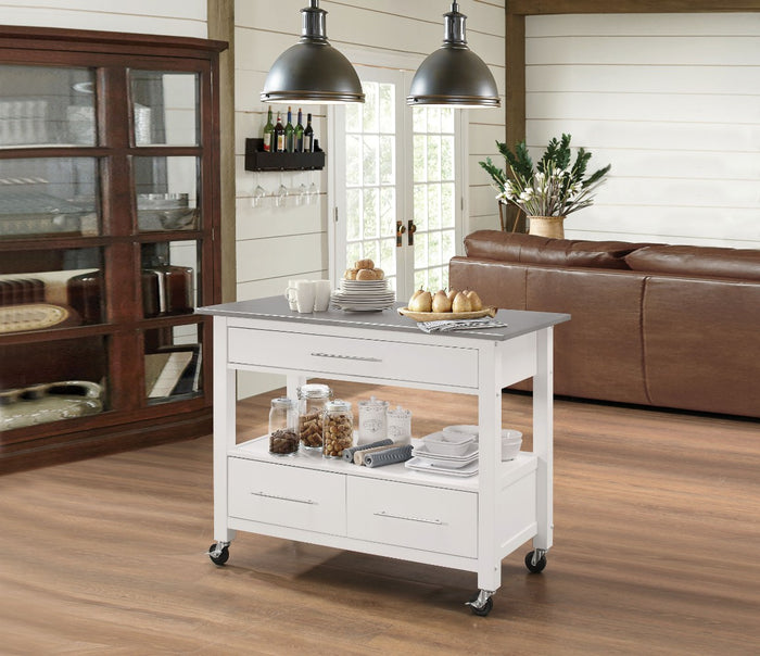 Kitchen Cart With Stainless Steel Top, Gray & White