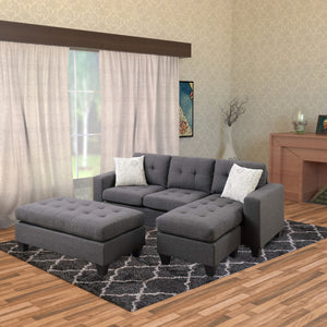 All In One Sectional With Ottoman And 2 Pillows In Gray