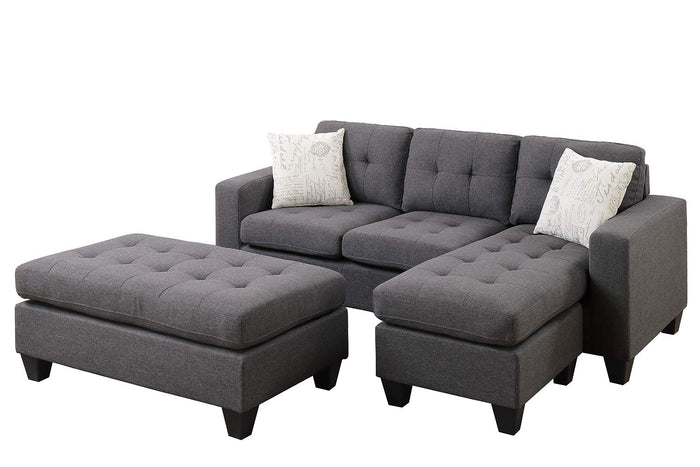 All In One Sectional With Ottoman And 2 Pillows In Gray