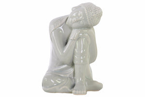 Ceramic Sitting Buddha Figurine With Rounded Ushnisha, Gray