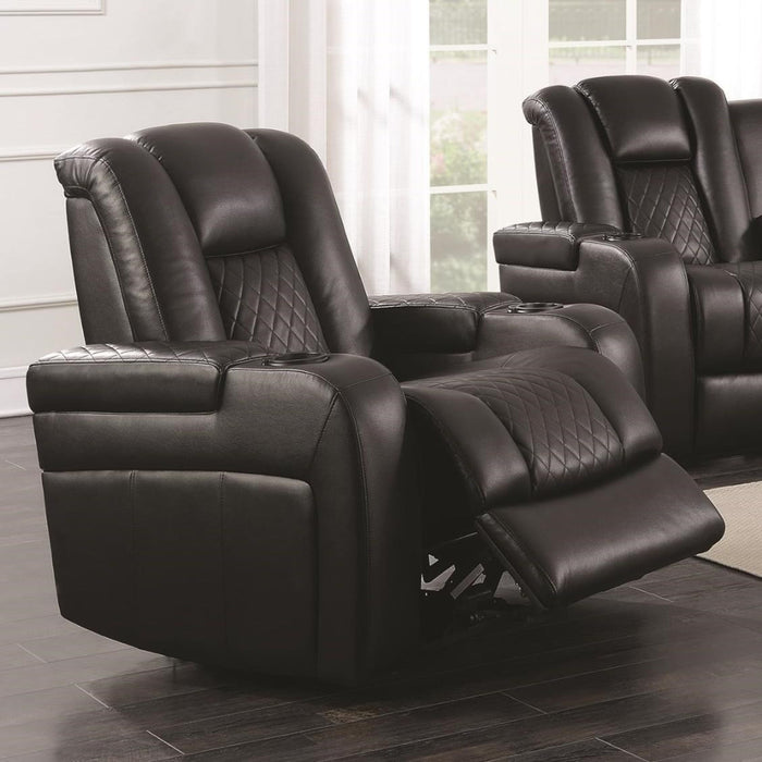 Contemporary Style Padded Plush Leatherette Power Recliner, Dark Brown