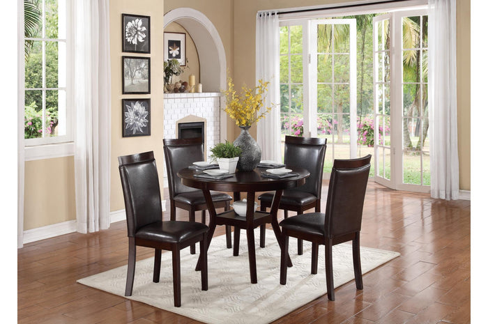 Transitional Wood and Bi Cast Vinyl Upholstered Dinette Pack with Four Chairs, Brown, Pack of Five