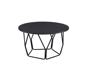 Industrial Round Top Wooden Coffee Table with Geometric Base, Black