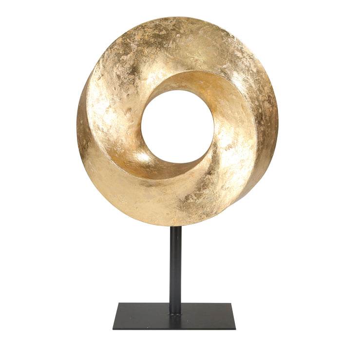 Polyresin Circular Swirl Table Top Décor with Stand, Gold and Black