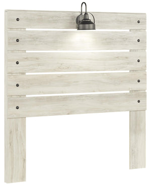 Rustic Style Panel Headboard with Sconce Lights Attached, White
