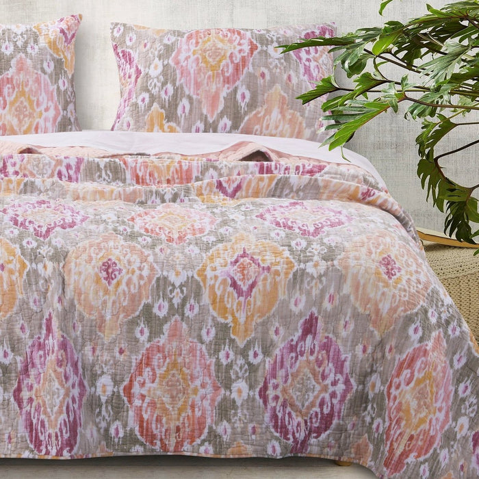 Fabric Reversible Queen Size Quilt Set with Medallion Pattern, Multicolor