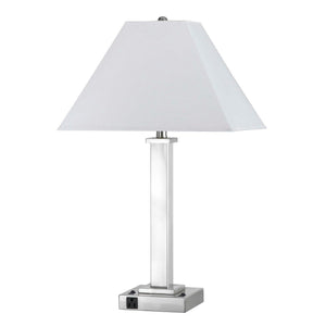 Flared Shade Metal Table Lamp with Pedestal Leg and Block Base, Silver