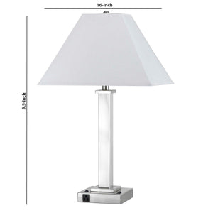 Flared Shade Metal Table Lamp with Pedestal Leg and Block Base, Silver