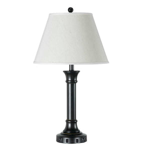 Metal Table Lamp Pedestal Legs and 2 Power Outlet, Black and White