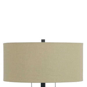 Metal Body Table Lamp With Fabric Drum Shade And Pull Chain Switch