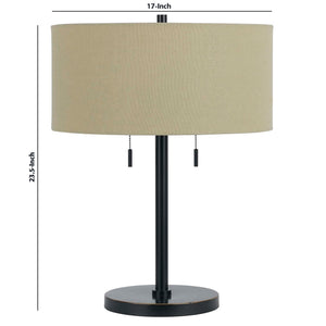 Metal Body Table Lamp With Fabric Drum Shade And Pull Chain Switch