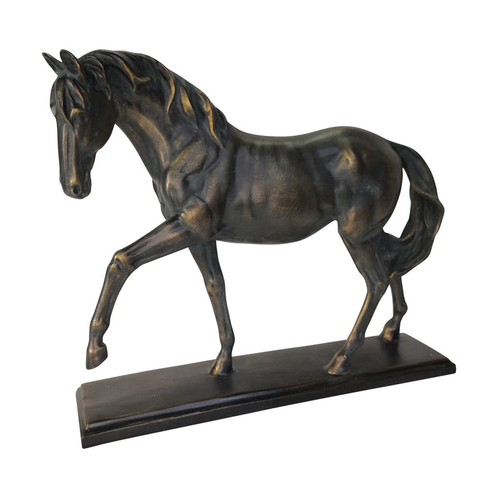 Polyresin Horse Sculpture with Raised Leg and Stable Base, Black