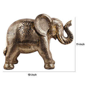 Polyresin Standing Elephant Accent Figurine with Textured Details, Gold