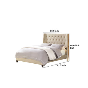 Leatherette Full Size Platform Bed with Adjustable Headboard, Beige