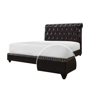 Queen Size Leatherette Headboard and Footboard with Nailhead Trim, Brown