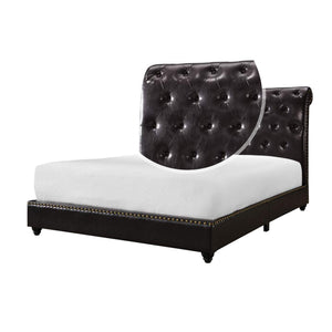 Queen Size Leatherette Headboard and Footboard with Nailhead Trim, Brown