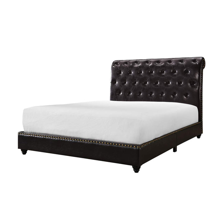 Queen Size Leatherette Headboard and Footboard with Nailhead Trim, Brown