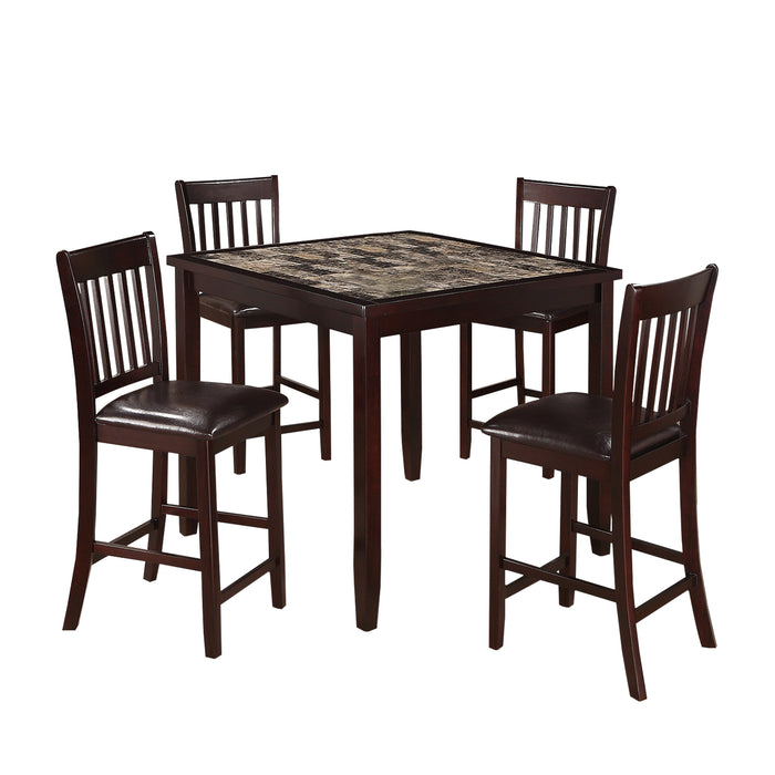 Five Piece Dining Set with 1 Table and 4 Leatherette Padded Chairs, Brown