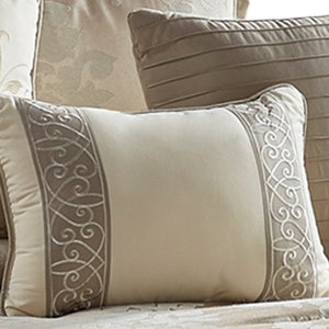 10 Piece King Polyester Comforter Set with Damask Print, Cream and Gold