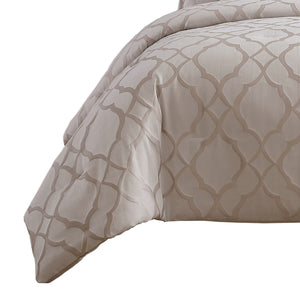 10 Piece King Size Fabric Comforter Set with Quatrefoil Prints, White