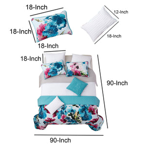 8 Piece Queen Size Fabric Comforter Set with Floral Prints, Multicolor
