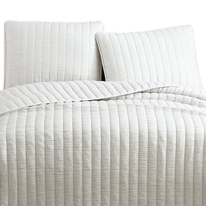 3 Piece Crinkles King Size Coverlet Set with Vertical Stitching, White