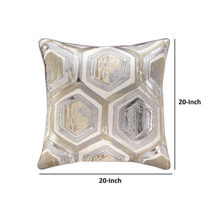 Fabric Pillow With Hexagonal Print And Zipper Closure, Set of 4