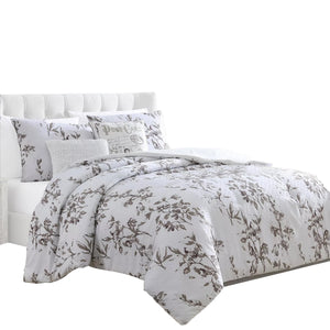 Ohio 5 Piece Queen Comforter Set with Floral Details, White by The Urban Port