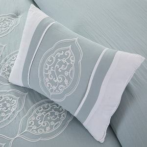 Ohio 5 Piece Queen Comforter Set with Scrolled Motifs, Gray and White by The Urban Port