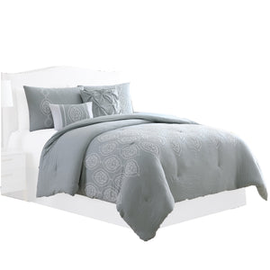 Ohio 5 Piece Queen Comforter Set with Scrolled Motifs, Gray and White by The Urban Port