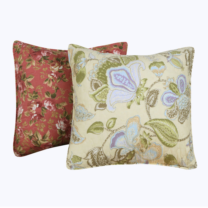 16 x 16 Two Piece Decorative Cotton Pillows with Floral Print, Multicolor