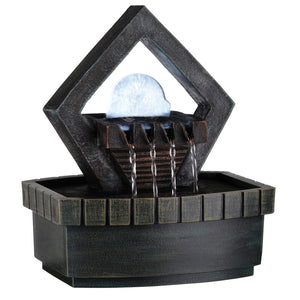 Geometric Polyresin Frame Fountain with Crystal Like Plastic Ball, Brown