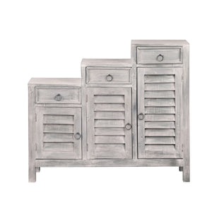 Sunset Trading Cottage Three Tiered Shutter Cabinet | Distressed Light Gray
