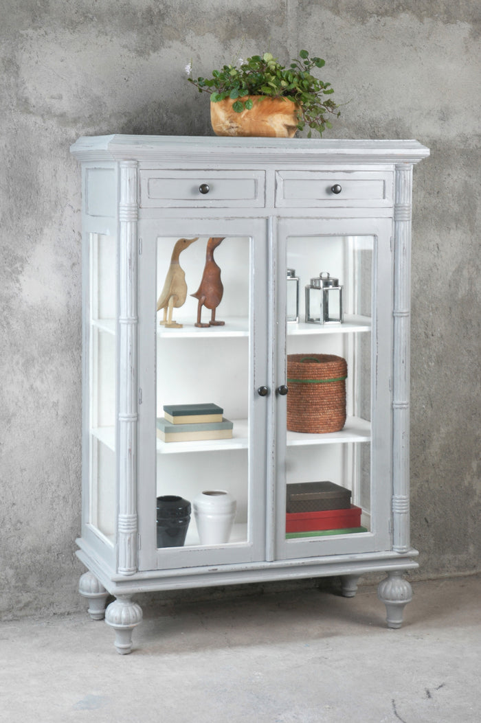 Sunset Trading Cottage Cabinet | Distressed Gray | White Curio (discontinued)