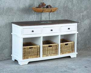 Sunset Trading Cottage Sideboard | 3 Baskets and Drawers | Two Tone  White and Brown