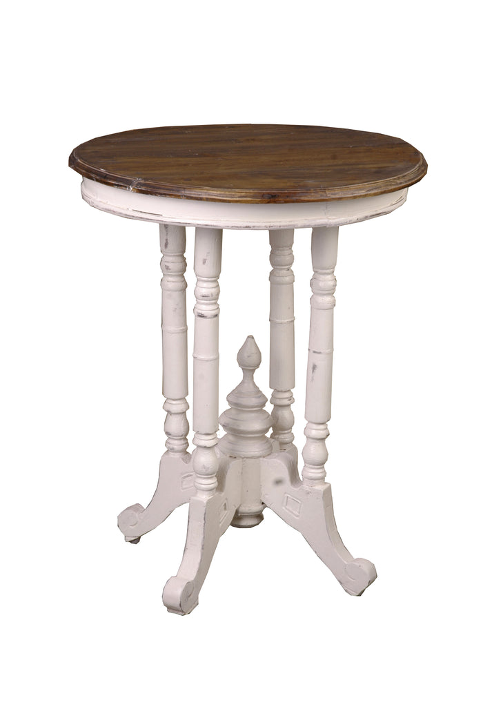 Sunset Trading Cottage Round End Table | Distressed White and Brown