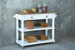 Sunset Trading Cottage Kitchen Island with Casters | White Sideboard | Kitchen Cart