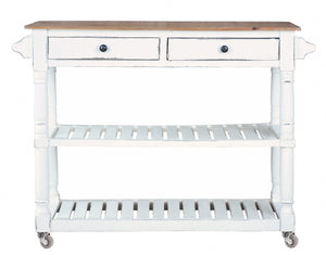 Sunset Trading Cottage Kitchen Island with Casters | White Sideboard | Kitchen Cart