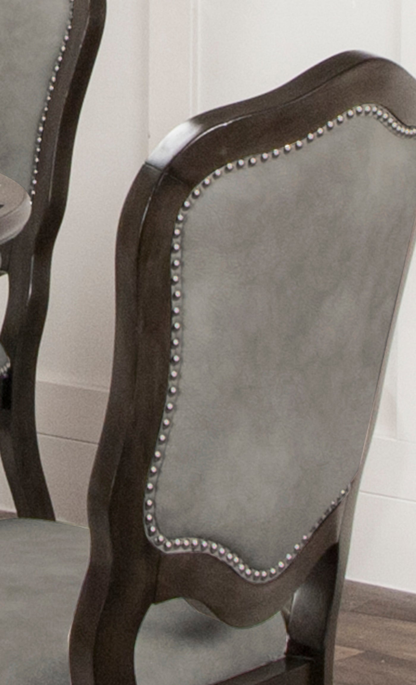 Gray dining chairs online with nailheads